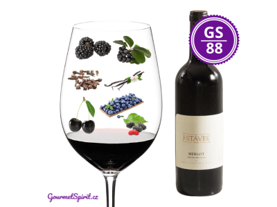 <B>Víno J. Stávek - Merlot malý x velký 2019, suché </B><BR> Ovocité víno z velkého sudu ze slavonského dubu v kupáži s kořenitým vínem z  malého sudu barrique