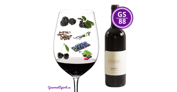 <B>Víno J. Stávek - Merlot malý x velký 2019, suché </B><BR> Ovocité víno z velkého sudu ze slavonského dubu v kupáži s kořenitým vínem z  malého sudu barrique